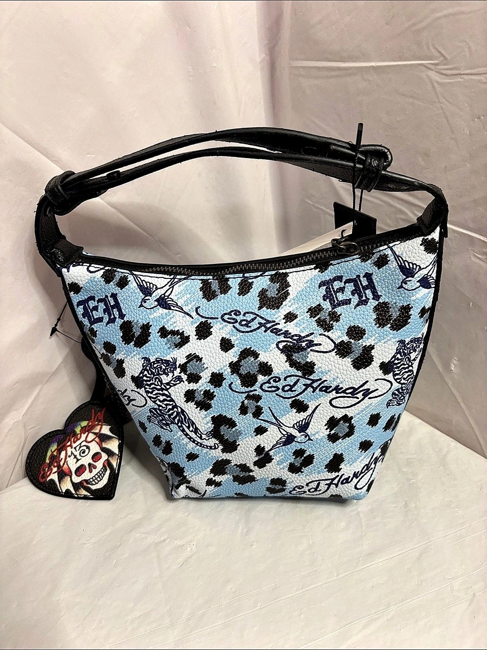 Ed Hardy Blue & Black Animal Print Shoulder Bag NWT